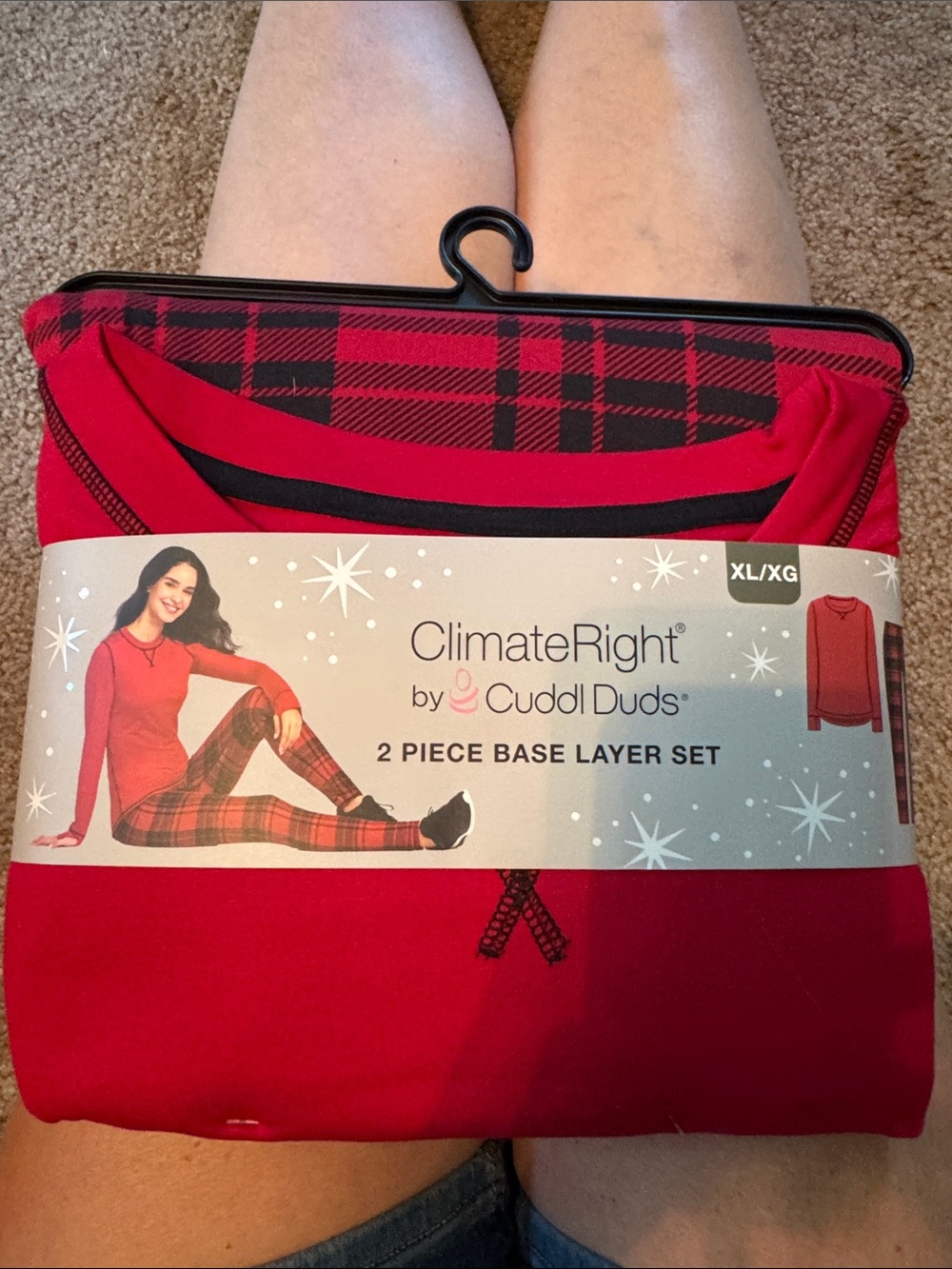 Cuddl Duds Red Top and Red/Black Plaid Leggings Base Layer Set